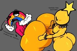 2girls anilingus anus ass chica's_magic_rainbow female female_only huge_ass mario_(series) mario_and_luigi_(series) nanodude78 pussy starlow tagme text