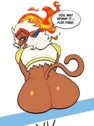 1girls anthro ass big_ass bubble_butt dat_ass dialogue fat_ass female female_only flaming_hair huge_ass infernape large_ass looking_back lovetopullmicke nude nude_female png pokemon pokemon_(species) primate sitting solo tail talking_to_viewer text thick_ass