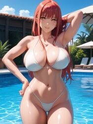 ai_generated ass breasts chainsaw_man huge_breasts isogil long_hair makima_(chainsaw_man) red_hair ringed_eyes swimming_pool water white_bikini