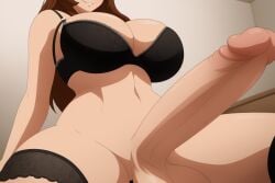 ai_generated brown_hair futanari large_breasts large_penis mature_female