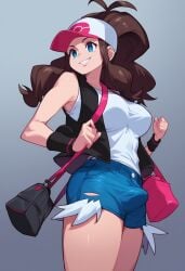 ai_generated brown_hair bulge bulge_through_clothing fit futanari hilda_(pokemon) long_hair