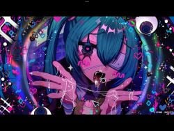 blue_hair blush cum cum_in_mouth cursor digital_media_(artwork) dripping_cum dripping_tongue edited_image femgilla hatsune_miku heart heart-shaped_pupils monitoring_(deco*27) penis scene vocaloid yandere