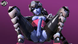 1futa 3d alternate_costume areolae balls blender blizzard_entertainment breasts dickgirl erection full-package_futanari futa_only futanari highres intersex nipples noire_widowmaker overwatch penis purple_skin pussy solo spread_legs testicles widowmaker wunder