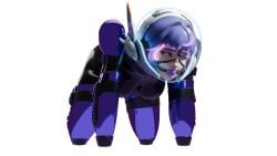 3d ball_gag bitchsuit blender_(software) bondage gag helmet juno_(overwatch) latex latex_suit on_all_fours overwatch overwatch_2 purple_hair short_hair space_helmet tenshipichi