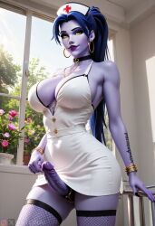 1futa ai_generated amelie_lacroix big_breasts breasts erection futa_only futanari long_hair nurse nurse_dress overwatch overwatch_2 oxtonai penis purple_hair purple_skin uncensored widowmaker