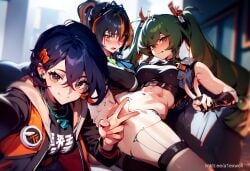 1futa 2girls a1exwell ai_generated android belle_(zenless_zone_zero) doll_joints futa_on_female futanari naughty_face peace_sign penis qingyi_(zenless_zone_zero) selfie spread_legs stable_diffusion testicles zenless_zone_zero zhu_yuan