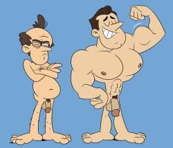 2boys abs balls brown_hair crossed_arms dilf flexing glans hair human jealous lance_loud lynn_loud_sr. male male_only mature_male muscular muscular_male nickelodeon nipples nude nude_male pecs penis skinny skinny_male sodabox teeth the_loud_house