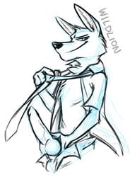 1boy anthro black_and_white canine clothing disney fox fur furry male male_only mammal monochrome nick_wilde penis sketch solo testicles wildlion zootopia