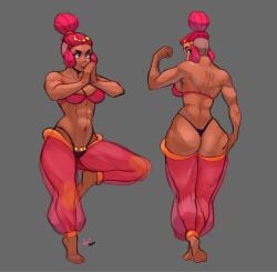 1girls ass barefoot big_ass dark-skinned_female feet gijinka humanized medicham nagainosfw pink_hair pokemon pokemon_rse thick_thighs toes