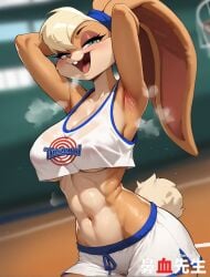 1girls ai_generated armpits big_breasts breasts bunny cartoon_network furry hanajisensei kemono lola_bunny looney_tunes slender_waist smile solo space_jam sweat warner_brothers 鼻血先生