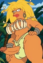 abs ai_generated amazon amazon_(futurama) amazonian_futa ass balls big_breasts big_penis blonde_hair futanari futurama penis thick_lips thog