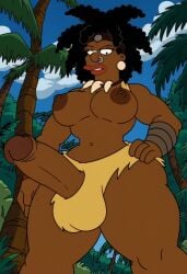 abs ai_generated amazon amazonian_futa big_breasts big_penis black_hair black_skin breasts futanari futurama nipples open_legs penis