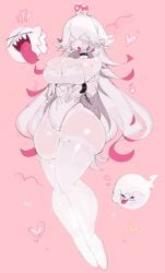 2d 2d_(artwork) 2d_artwork ass big_breasts blush boosette breasts crown female ghost hair hair_over_eyes heart hidden_eyes humanoid leggings mario_(series) solo tagme usa37107692 white_clothing white_leggings