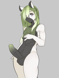 balls bottomless clothed clothing equine erection fur girly green_hair hair half-dressed horse humanoid_penis kami-chan long_hair looking_at_viewer male male_only mammal penis shirt solo