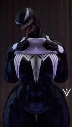 3d_(artwork) animated big_breasts huge_breasts lifting_shirt long_tongue marvel sharp_teeth she-venom shockstarbaby tagme video