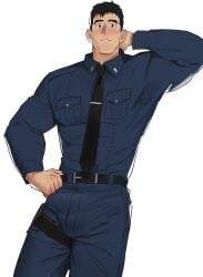 bara big_bulge blush bulge clothing male male_only manly muscular_male naoki_(xhju8282) police police_officer tight_clothing uniform