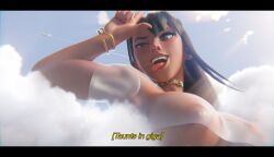 1girls 3d 3d_(artwork) airplane alternate_version big_breasts blizzard_entertainment bottopbot2 breasts collar dark-skinned_female dark_hair dark_skin fareeha_amari giantess nipple_bulge overwatch overwatch_2 pharah underboob video_game_character