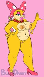 2015 big_breasts big_nipples blu3danny bow breasts chubby claws dragon female hoops hybrid koopa koopalings lipstick mario_(series) necklace nintendo nipples nude presenting pussy reptile scalie shell thick_lips thick_thighs wendy_o._koopa wide_hips