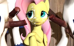 3d animal_genitalia balls bukkake canterlot_guard cum cum_on_face cum_on_penis cup4eney fluttershy_(mlp) friendship_is_magic hair horsecock my_little_pony penis pink_hair straight_hair tagme teal_eyes