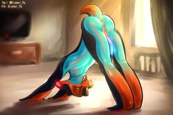 anus ass bodily_fluids exercise genital_fluids genitals hi_res leaking_precum male morning nami_(zipper_7z) non-human non-human_only penis precum presenting presenting_anus presenting_hindquarters raised_tail scalie smile solo stretching tail workout zipper_7z