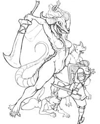 1boy 3girls anthro anthrofied armor bite breasts canine capra_demon claws cleavage dark_souls demon demon_girl female furry group guoh horn horns knight knight_on_monster larger_female male mammal medieval_armour melee_weapon monochrome monster monster_girl multiple_females nude plain_background pussy rule_63 shield size_difference skull smaller_male straight sword toe_claws tongue tongue_out voluptuous weapon white_background wide_hips wolf