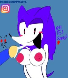 1boy 1girls anthro big_breasts big_penis blush breasts cum cum_on_breasts cumming cumming_on_face female female_anthro hedgehog hedgehog_girl male male/female needlemouse_(character) needlemouse_(series) nipples penis presenting_penis purple_fur red_eyes red_sclera sarah_henderson_(needlemouse) smile smiling sonic.exe_(series) sunky.mpeg