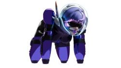 3d ball_gag bitchsuit blender_(software) blindfold bondage gag helmet juno_(overwatch) latex latex_suit on_all_fours overwatch overwatch_2 purple_hair short_hair space_helmet tenshipichi