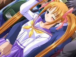 1boy 2000s_(style) arm_behind_back blue_eyes blush breasts brown_hair chikan closed_mouth collarbone cowboy_shot crowded dutch_angle faceless faceless_male female fingering fingering_from_behind fingering_through_clothes game_cg half-closed_eye hand_up holding large_variant_set long_hair long_sleeves looking_down m&m_(mickey_and_mackey) molestation multiple_boys neckerchief one_eye_closed pink_ribbon pleated_skirt purple_sailor_collar purple_skirt raised_inner_eyebrows ribbon sailor_collar saishu_chikan_densha_(series) saishuu_chikan_densha school_uniform serafuku sidelocks skirt small_breasts standing suzuki_airi_(saishu_chikan_densha) third-party_source through_clothes train_interior twintails variant_set very_long_hair yellow_neckerchief