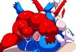 ai_generated big_ass big_balls big_breasts big_penis cum cum_inside futanari intersex latias latios mating_press penetration penis pokemon pokemon_(species) sex sibal123 thick_thighs