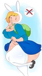2d 2d_(artwork) 2d_artwork adventure_time angstrom ass ass_focus backpack blonde blonde_hair blonde_hair_female blue_clothing blue_shirt blue_skirt blush breasts cartoon_network cleavage clothed female female_only fionna_the_human_girl green_backpack hair hat headwear huge_breasts lifting lifting_skirt looking_at_viewer no_panties no_underwear one_eye_closed pantyless revealing_clothes shoes smile smiling smiling_at_viewer socks solo tagme teasing thick thick_ass thick_butt thick_hips thick_legs thick_thighs underass white_socks wide_ass wide_hips wide_thighs