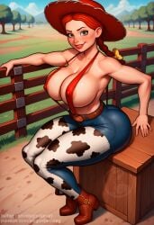ai_generated cow_print cow_print_bikini cowboy_boots cowboy_hat cowgirl elygordan elygordanart erect_nipple erect_nipples erect_nipples_under_clothes erection_under_clothes farm farm_girl farmgirl gigantic_areola gigantic_ass gigantic_breasts gigantic_butt huge_ass huge_breasts huge_butt huge_nipples jessie_(toy_story) looking_at_viewer patreon sling_bikini sling_bikini_aside slingshot_bikini slingshot_swimsuit solo toy_story toy_story_2