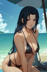 1girls ai_generated arm_support beach beach_towel beach_umbrella big_breasts bikini bikini_bottom bikini_top black_hair breasts cleavage female female_focus highleg highleg_bikini highleg_swimsuit huge_breasts kneeling legs_together long_hair mature mature_female midriff milf nai_diffusion naruto naruto_(series) naruto_shippuden ocean partially_submerged sand seaside sitting solo solo_focus stable_diffusion stariick swimsuit thick_thighs thighs towel uchiha_mikoto umbrella very_long_hair voluptuous voluptuous_female water wet wet_body wet_skin