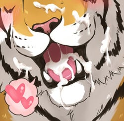 ambiguous_gender blush cum cum_in_mouth cum_inside cum_on_face cum_on_tongue feline giraffe_(artist) heart male_only mammal solo tiger tongue