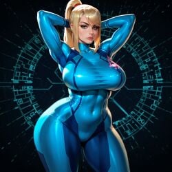 1girls ai_generated big_ass big_breasts big_butt bimbo blonde_hair bodysuit curvy curvy_female eye_contact female female_focus huge_ass huge_butt long_hair looking_at_viewer metroid nintendo pawg ponytail samus_aran seductive seductive_look seductive_pose suit thick thick_ass thick_thighs zero_suit_samus