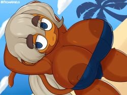 admiral_brickell big_ass bloons_tower_defense boob_window clothed female female_only fromariels huge_breasts monkey monkey_girl nipples_visible_through_clothing sideass swimsuit teasing