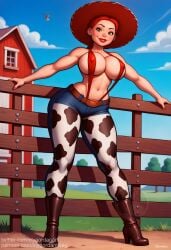 ai_generated cow_print cow_print_bikini cowboy_boots cowboy_hat cowgirl elygordan elygordanart erect_nipple erect_nipples erect_nipples_under_clothes erection_under_clothes farm farm_girl farmgirl gigantic_areola gigantic_ass gigantic_breasts gigantic_butt huge_ass huge_breasts huge_butt huge_nipples jessie_(toy_story) looking_at_viewer patreon sling_bikini sling_bikini_aside slingshot_bikini slingshot_swimsuit solo toy_story toy_story_2