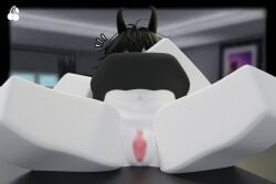 3d barefoot big_ass big_breasts black_hair blender_(software) blender_cycles cher924 exposed_pussy female female_focus hand_on_head horns legs_spread lying_down roblox roblox_avatar self_upload teasing_viewer watermark white_skin