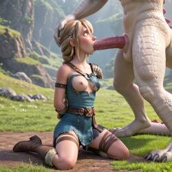 1girls ai_generated areola areolae astrid_hofferson blonde blonde_female blonde_hair blonde_hair_female blowjob blue_eyes boobs breast breasts breasts_out deep_blowjob deep_throat deepthroat dreamworks exposed exposed_breast exposed_breasts exposed_nipple exposed_nipples fellatio female how_to_train_your_dragon interspecies light-skinned_female light_skin monster nipple nipples oral oral_penetration oral_sex penis_in_mouth sucking sucking_dick sucking_off sucking_penis torn_clothes woman