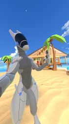 anthro beach big_penis flaccid furry penis robot scalie small_but_hung solo solo_male synth_(vader-san) vrchat vrchat_avatar