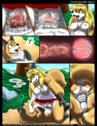 2015 animal_genitalia anthro anthro_on_feral anus balls black_fur black_nose blonde_hair blue_eyes blush breasts brother brother_and_sister bush canine canine_penis cervical_penetration cervix chest_tuft clitoris clothes comic concentration_skills_(kitsune_youkai) cum cum_in_pussy cum_in_uterus cum_inside digitigrade domination dripping english_text erection eyelashes female femdom feral fluffy_tail fox fur gesture green_eyes hair incest internal interspecies kitsune_youkai knot knotting lying male mammal nipples on_back open_mouth orange_fur outdoors page_7 patreon_username pawpads paws penetration penis pointing pussy red_penis rock sex sharp_teeth sheath sibling sister size_difference skirt straddling straight surprised teeth text tree tuft uterus vaginal_penetration white_fur x-ray zoophilia