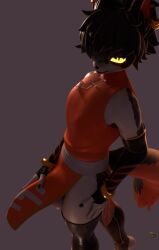 3d 4k aak_(arknights) aak_(valorlynz) absurd_res anthro arknights armwear balls big_nose black_body black_clothing black_fur black_hair blender_(artwork) blender_cycles blue_eyes bottomwear clothed clothing digital_media_(artwork) ear_piercing ear_ring elbow_gloves erection erection_under_clothing felid feline femboy fingerless_gloves fur furry genitals gloves glowing glowing_eyes goblin gold_(metal) hair hair_in_face hand_on_leg hand_on_penis handwear hi_res huge_filesize hypergryph inner_ear_fluff laces leggings legwear loincloth looking_away male mammal markings messy_hair mole_(marking) multicolored_body neutral_expression orange_body orange_clothing orange_fur partially_clothed penis piercing ring_piercing rings_on_arms side_view simple_background sleeveless_topwear solo studio_montagne tail tuft turborenegade twink two_tone_body unknown_species waist_belt white_body white_fur white_markings yellow_eyes