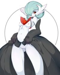 1girls female female_gardevoir female_only gardevoir green_hair hair_over_one_eye looking_at_viewer mega_evolution mega_gardevoir mega_pokemon monster_girl navel nintendo nipples open_mouth pokémon_(species) pokemon pokemon_(species) pokemon_rse pussy shiny_pokemon skirt_lift slugbox small_breasts solo stomach white_skin