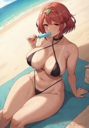 1girls ai_generated bikini breasts cleavage female hi_res huge_breasts light-skinned_female light_skin naughty_face nintendo pubic_hair pyra red_eyes red_hair red_pubic_hair short_hair stuffyai tan tan-skinned_female tanned_skin xenoblade_(series) xenoblade_chronicles_2