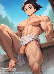 1boy abs ai_generated balls bara baraboys biceps big_pecs demon foreskin gay low-angle_view male male_only muscular muscular_male muscular_thighs nanatsu_no_taizai nipples obliques pecs pectorals penis pubes sky solo unretracted_foreskin veiny_biceps veiny_muscles veiny_penis zeldris