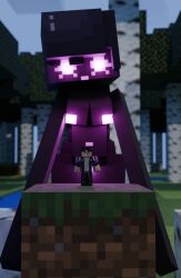 3d 3d_(artwork) breasts cubic_body cubic_breasts enderman enderwoman lololowka minecraft nature_background size_difference