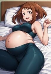 big_belly big_breasts my_hero_academia ochako_uraraka pregnancy pregnant pregnant_belly ready_to_pop sports_bra uraraka_ochako yoga_pants