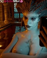 3d blender diablo_4 jerichosmut lilith_(diablo) naked naked_female selfie selfie_pose succubus succubus_queen