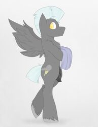 animal_genitalia balls bipedal black_fur cutie_mark equine feral flaccid friendship_is_magic fur hair horsecock male male_only mammal mohawk my_little_pony pegasus penis solo thatdoodlingpony thunderlane_(mlp) towel wings yellow_eyes