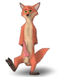 1boy absurdres animal_genitalia canine canine_penis disney erection fox highres knot male male_only mammal nick_wilde penis ryan_kyojiri_(artist) solo testicles zootopia