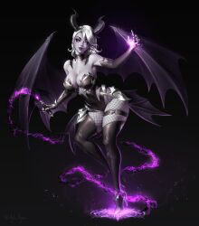 aylis_nyan black_sclera chin_piercing cleavage deathblooms demon_girl demon_horns demon_wings large_breasts lavender_hair lavender_skin nose_piercing purple_eyes succubus whip